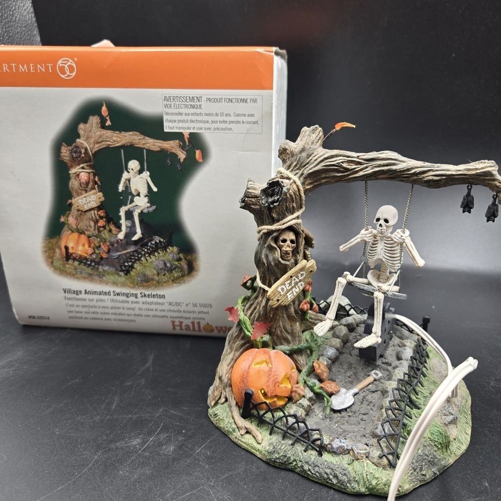 New Vtg Halloween Dept 56 52514 Village‎ Animated Swinging Skeleton Retired